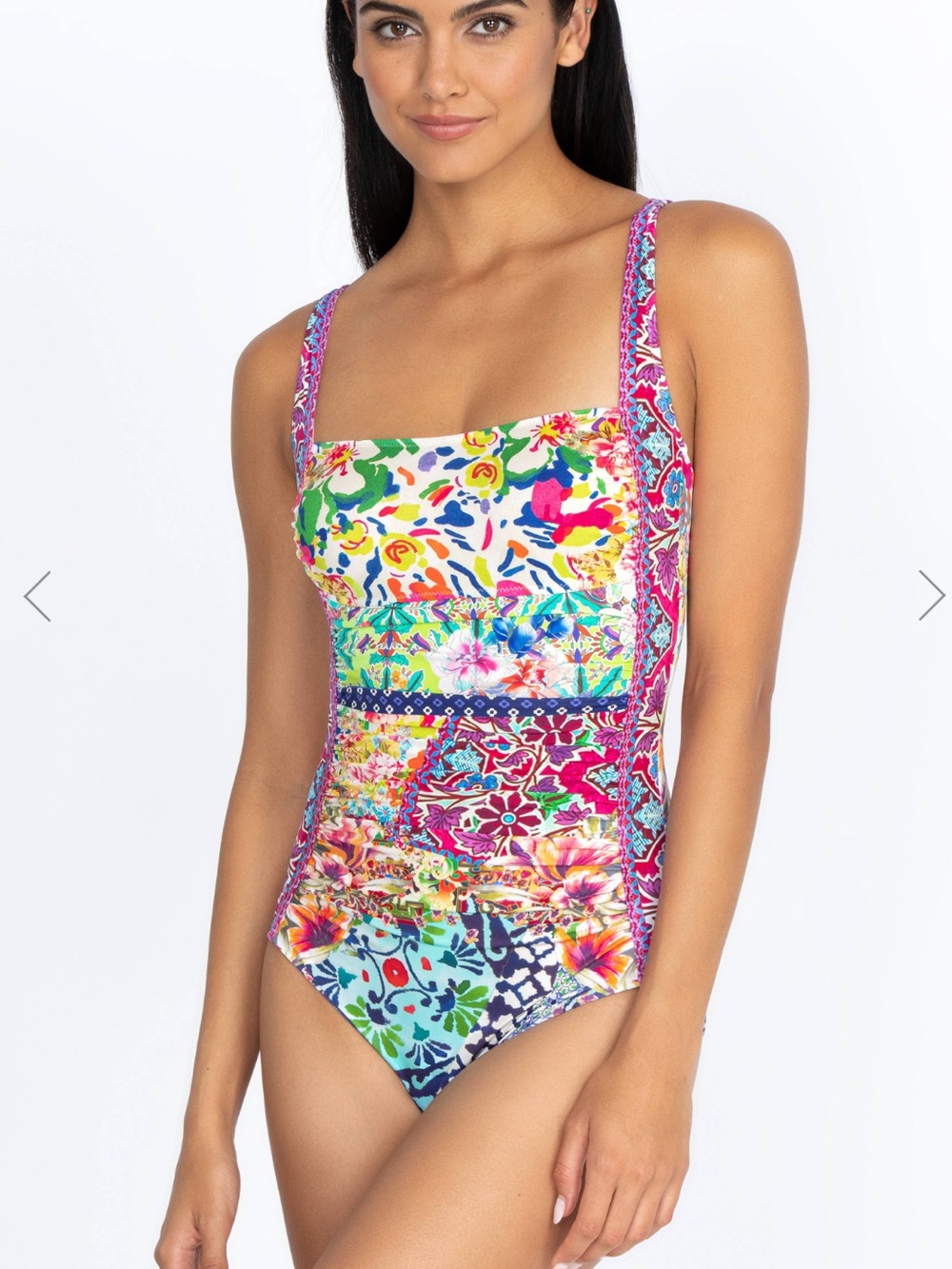 Johnny Was colorful One Piece Swimsuit with Sporty Ruching 3X